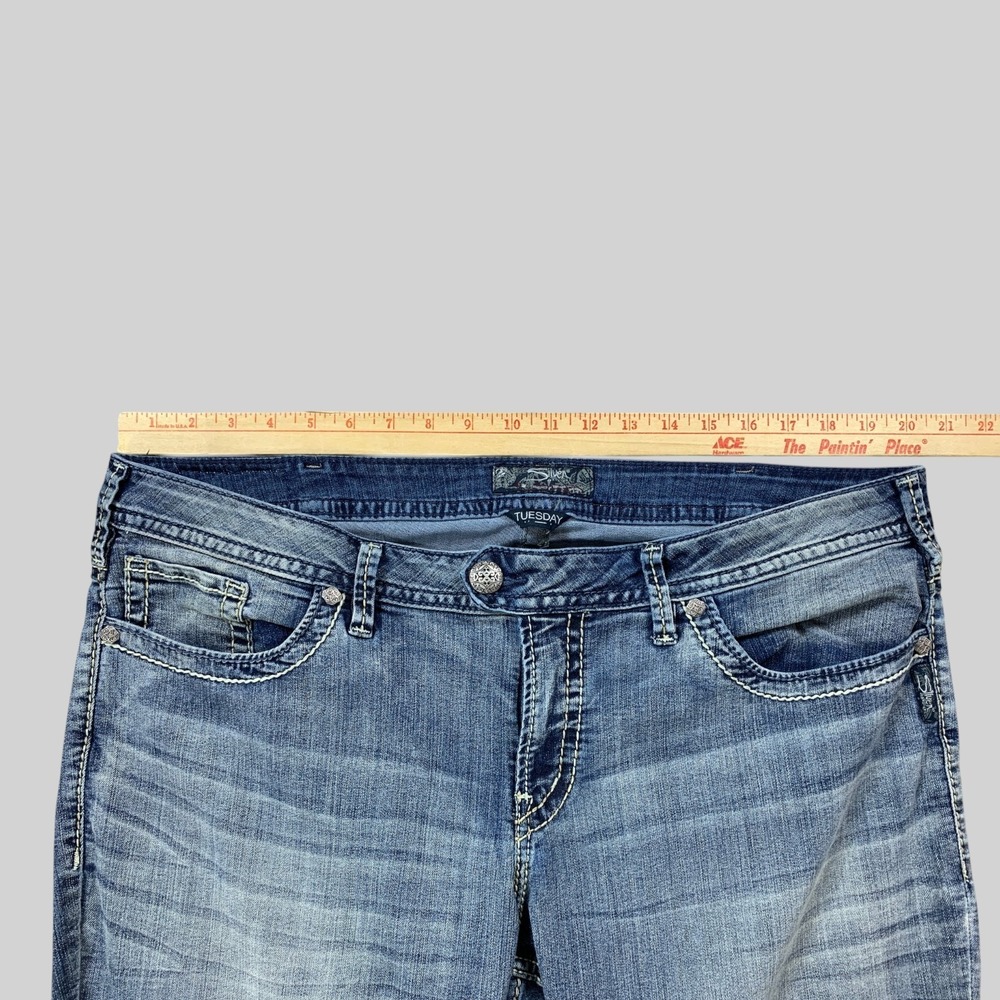 Silver Jeans Tuesday Bootcut Jeans Womens 40x31 Blue Embroidered Whiskered - Picture 6 of 11